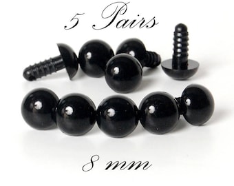 8mm 5 Pairs Black Safety Eyes for Teddy Bear Doll Amigurumi Toy Crafts Dog Cat Animal