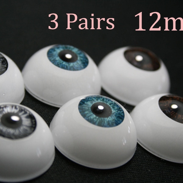 Eyes for the bjd doll 12 mm 15/32" - 3 Pairs eyes for reborn dolls, eyes for crafts, eyes for, eyes for