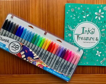 SALE!! Adult Colouring Book, A4 Inky Treasures, with a set of 28 Sharpies