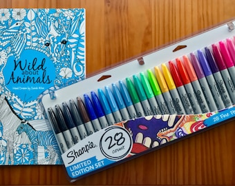SALE!! Wild about Animals, Adult Colouring Book, A4 with a set of 28 Sharpies