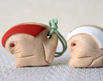 Japanese Dorei Bell Mashiko Yaki Ware Kamakura Statue Figurine Fortune Okimono Home Decor Lucky Charm Folk Art Rustic Mingei Toy Doll Ningyo