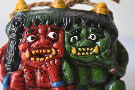 Japanese Dorei Bell Mashiko Yaki Ware Kamakura Statue Figurine Fortune Okimono Home Decor Lucky Charm Folk Art Rustic Mingei Toy Doll Ningyo