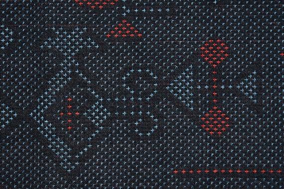 Japanese Fabric Wool Silk Black Blue Red Geometric Runner | Etsy
