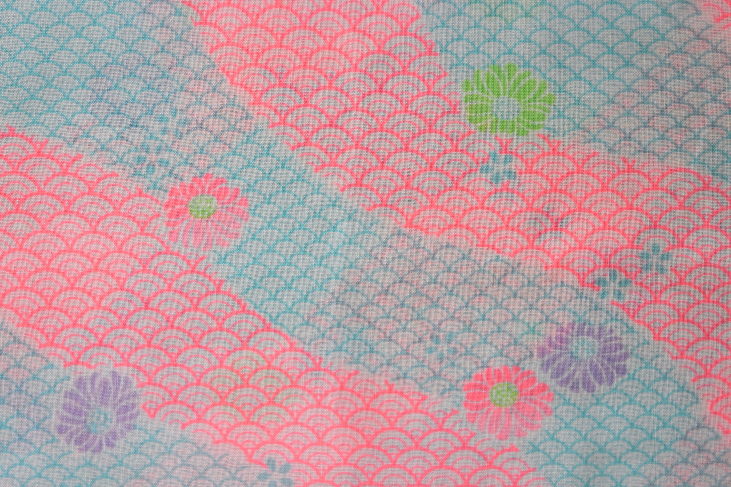Japanese Muslin Wool Fabric SEIGAIHA Kiku Floral Neon Pink Etsy