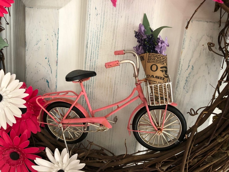 Mothers Day Shabby Chic Bicycle Wreath Daisy Wreath Hello Spring Large Spring Wreath Front Door Decor Spring Paper Flower Wreath