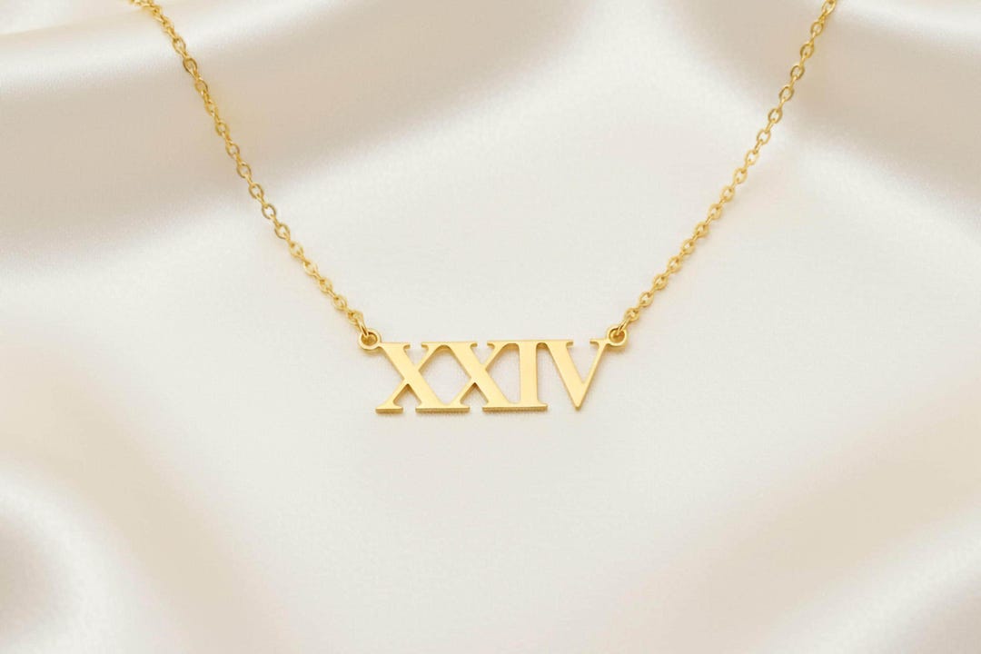 Roman Numbers Pendant Necklace · 14k Gold Custom Text Necklace · Unisex ...