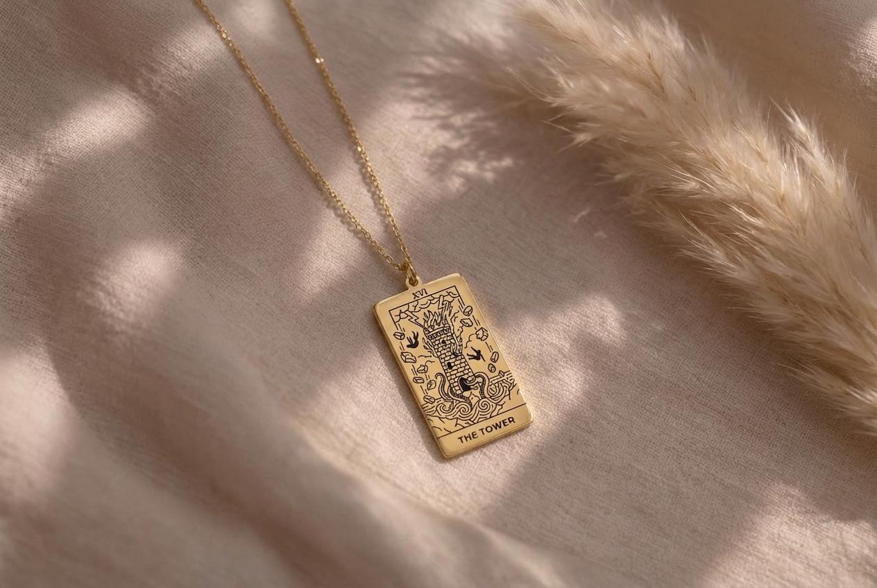 The Tower Tarot Card Necklace - Etsy
