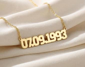 Personalized Birth Date Necklace · Custom Gold Date Pendant · Keepsake Necklace · 14k Gold Chain
