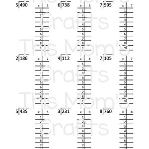 3 Digit Division Practice