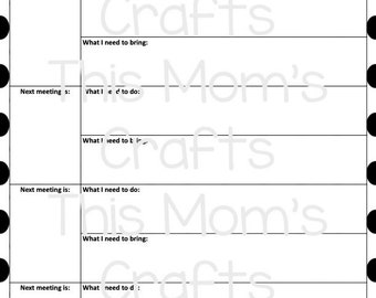 May include: A black and white printable planner with the title "Girl Scout Planner" and four sections for planning meetings. Each section has space to write the date of the next meeting, what needs to be done, and what needs to be brought.