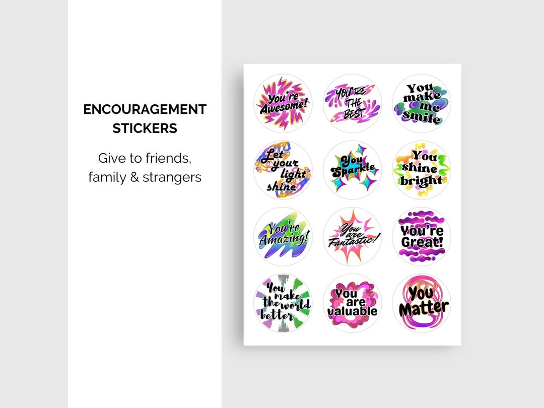 Printable Encouragement Stickers, 12 Round Stickers (digital Download ...