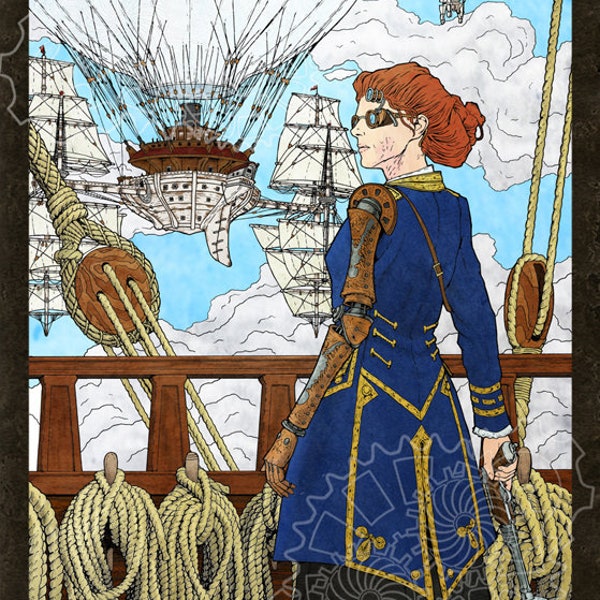 Steampunk Art Print - "Rally of the Skyships" Victorian Sci-fi art image for story inspiration (small print)