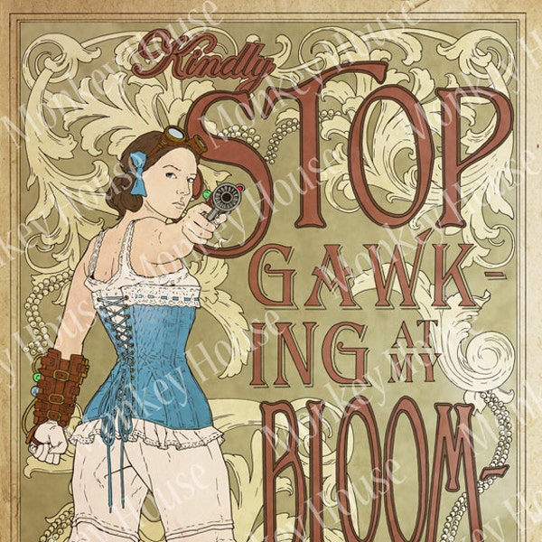 Steampunk Art Print - "Kindly Stop Gawking at my Bloomers", Victorian/Sci-fi image for story inspiration (small print)