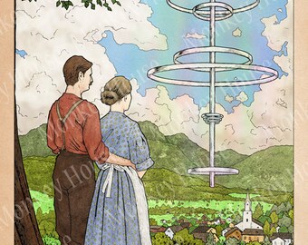 Steampunk Art Print - "The Homesteaders," Science Fiction image for story inspiration