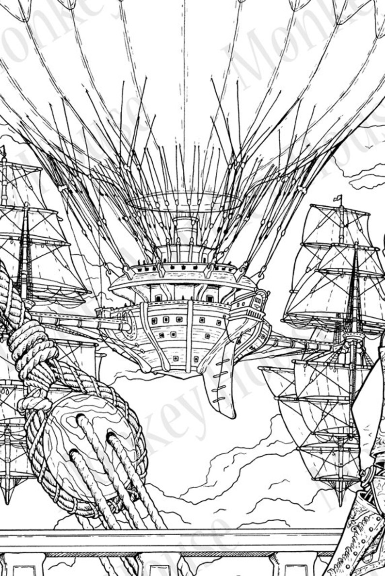 Steampunk Kleurplaat Pagina Rally De Skyships Etsy