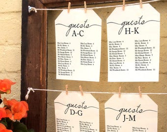 Alphabetical wedding seating chart, printable find your table sign, 5x7" single table & top table card, crop straight or as large tags