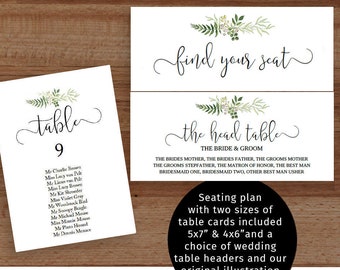 rustic greenery wedding seating chart diy printable table etsy