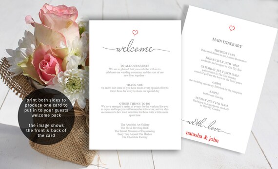 wedding itinerary template printable welcome letter guest etsy