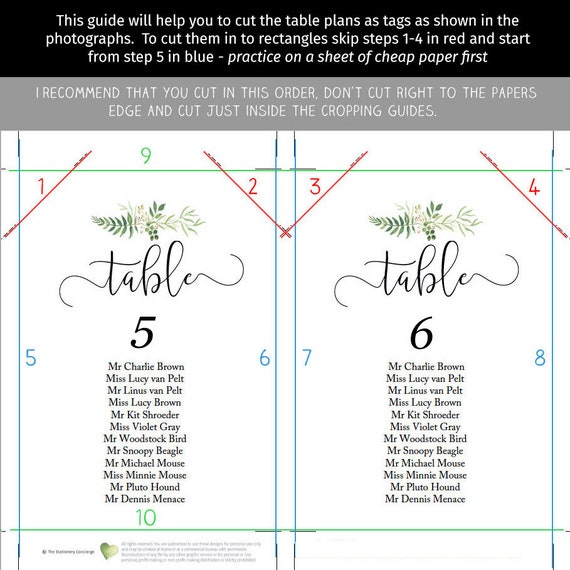 Individual Table Seating Chart