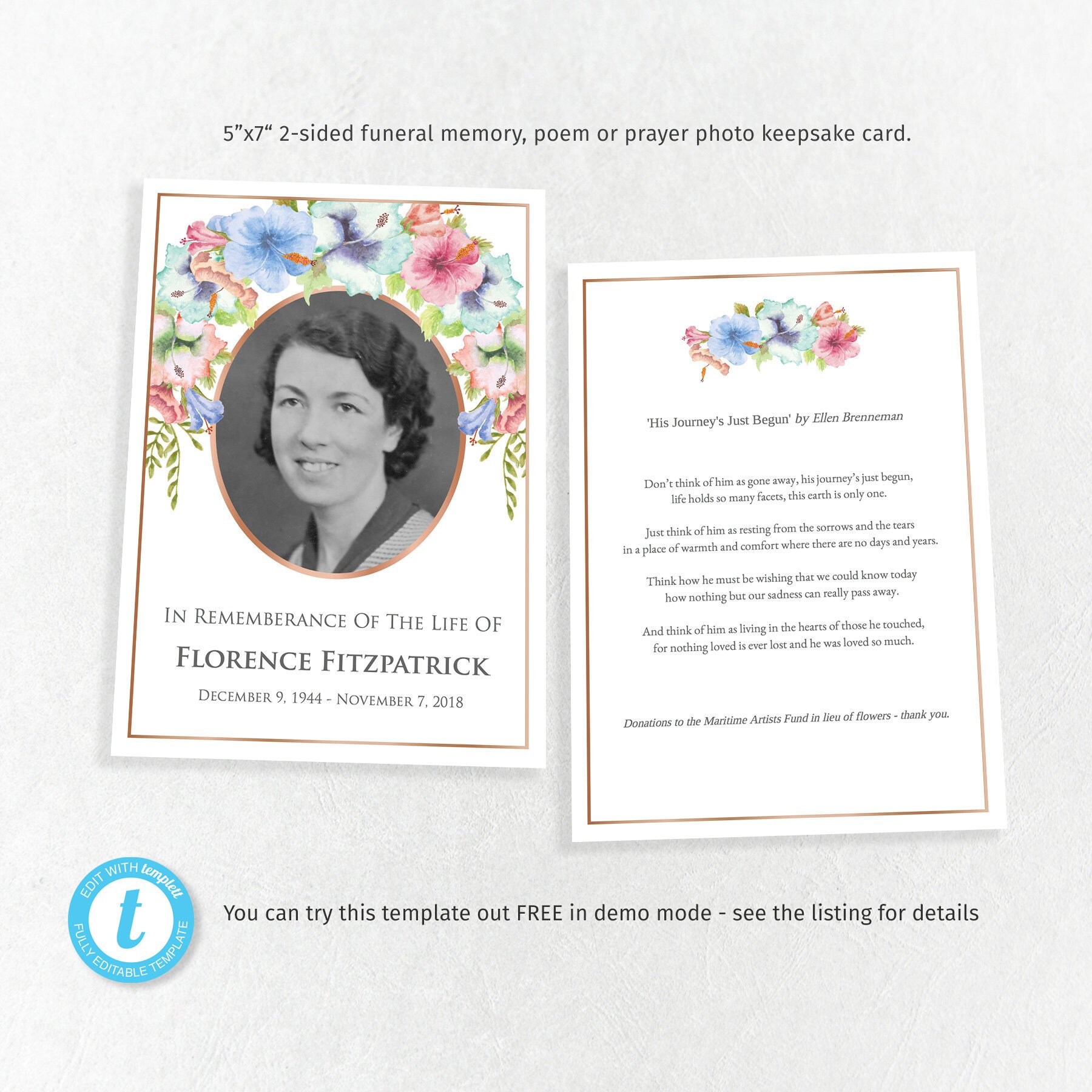 Funeral memory or prayer keepsake card easy to edit template Etsy