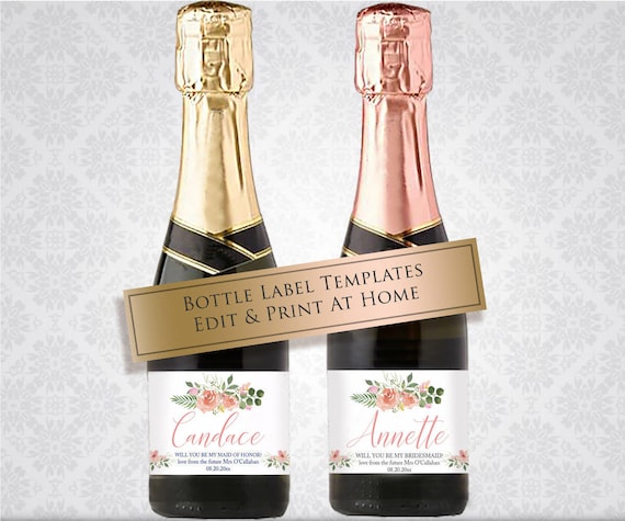 printable mini champagne label personalised bottle templates etsy