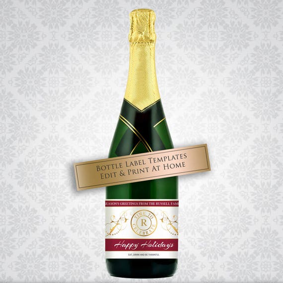 printable wine champagne label template customizable bottle etsy