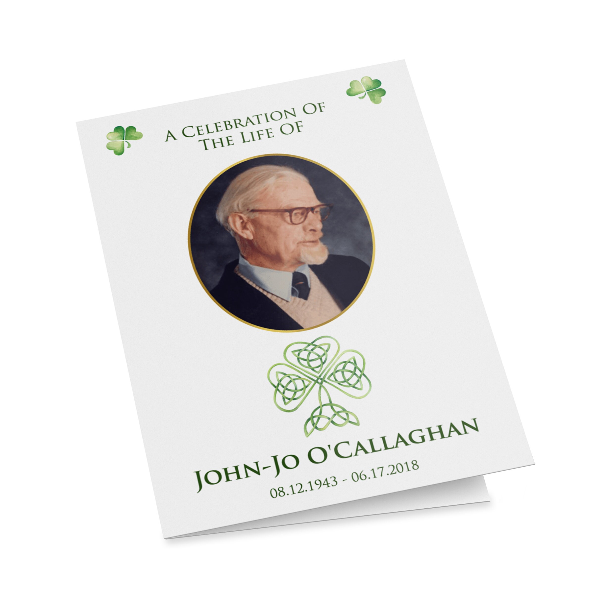 Irish Catholic Funeral Mass Program Template With Shamrocks Etsy