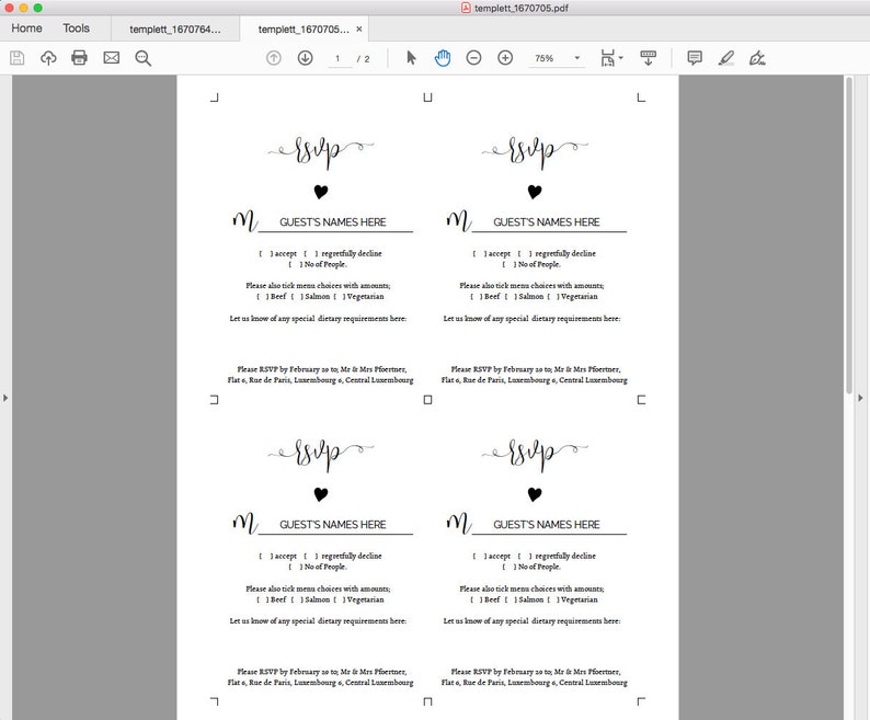 change headings to suit printable wedding response and enclosures 3.5 x 5 inch cards Boho RSVP /& detail card templates tiny heart motif