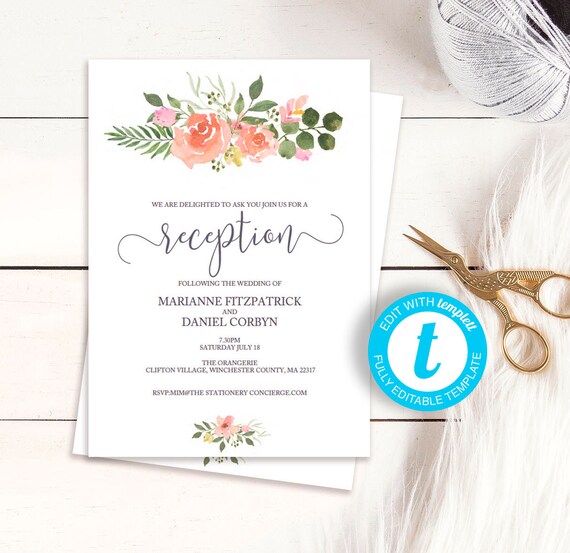 Blush Pink Post Wedding Reception Invitation Diy Printable Etsy