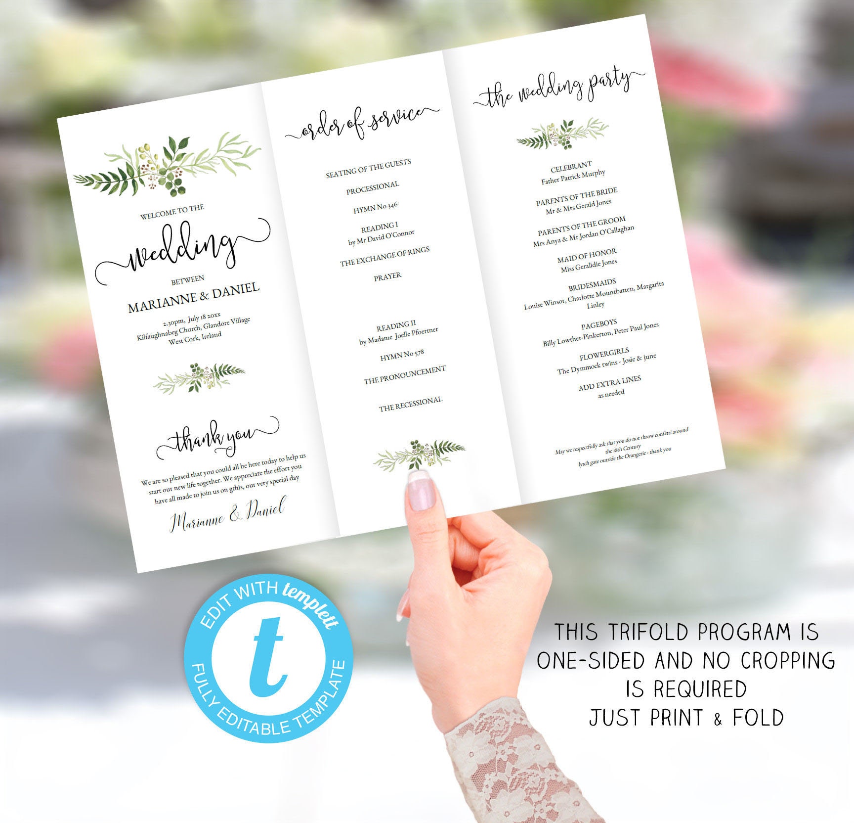 Printable tri fold Wedding Program Template Order Of Service Etsy