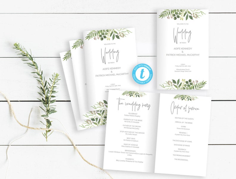 Folding Wedding Program Template Easy To Customize With Etsy