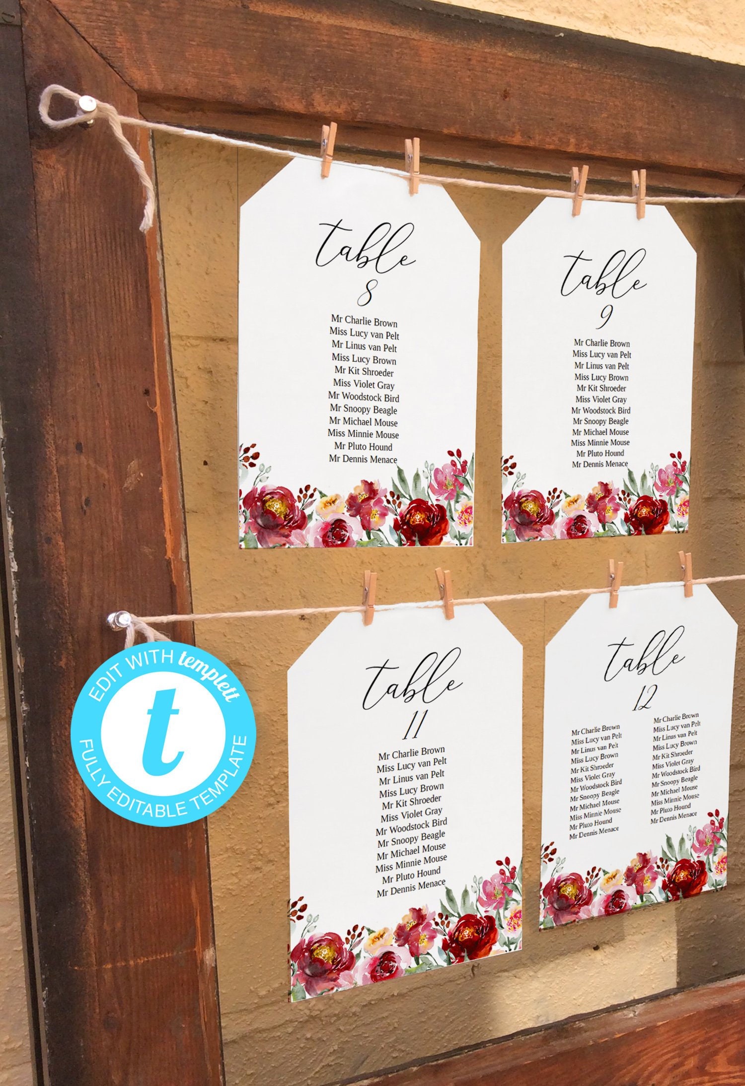 Marsala Burgundy Pink Wedding Seating Plans Diy Printable Etsy