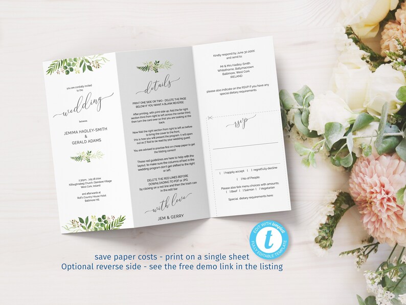 Greenery Diy Wedding Invitation Template Eco And Budget Etsy