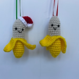 Banana amigurumi ornament, Santa banana, gift for all, cute, handmade, crochet