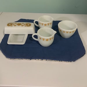 Vintage Pyrex and Corning Butterfly Dishes - Cups, Creamers, Sugar Bowl, Butter Dish