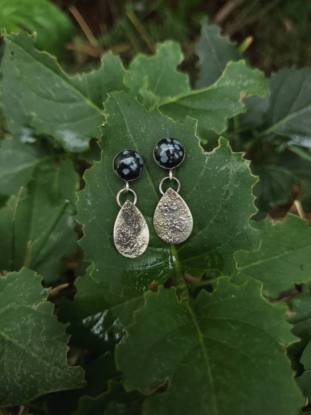 Rustic Obsidian Earrings, Dangle Obsidian Earrings, Real Obsidian