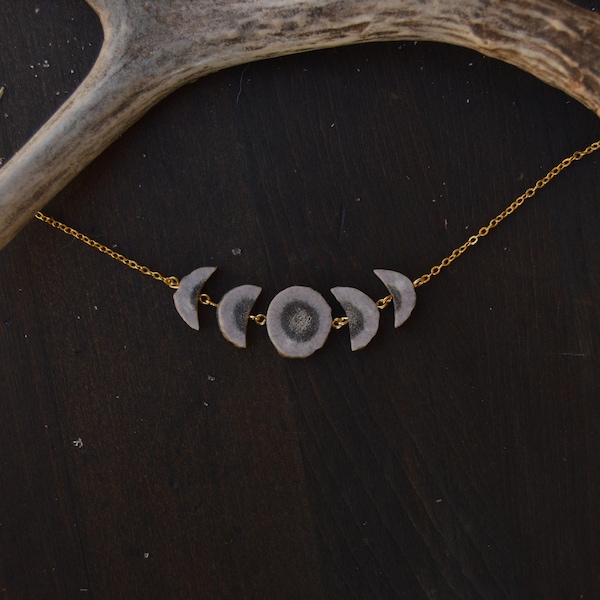 Moon Phase Necklace, Celestial Jewelry, Deer Antler Necklace, Hippie Necklace