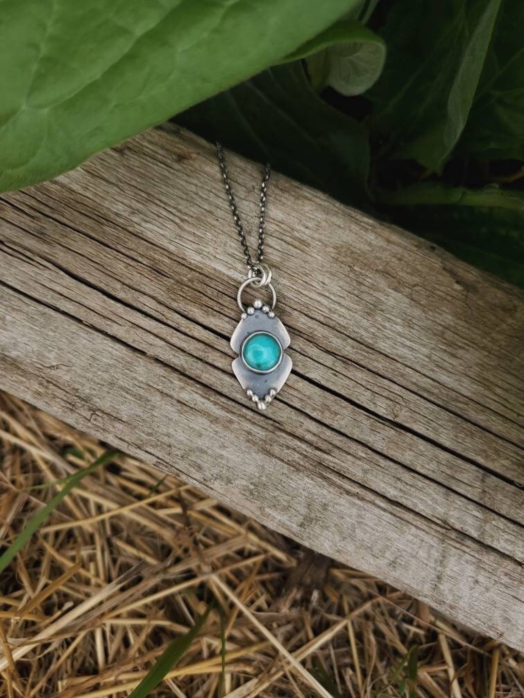 Real Turquoise Necklace Sterling Silver Pendant Minimalist Etsy