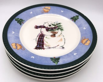 Pfaltzgraff Snow Bear Pattern Accent Salad Luncheon Dessert Plates Blue  Band Set of Discontinued Winter Pattern