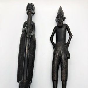 Vintage African Wooden Hand Carved Pair of 14 inch Statues A Leo Product Made in Kenya Man and Woman