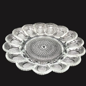Indiana Glass Deviled Eggs or Oyster Glass Holder Hobnail Clear Plate