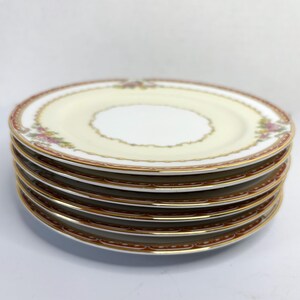 Noritake Morimura Rosina Bread and Butter Plates Floral Swag Set ot 6 Red Band Gold Scroll