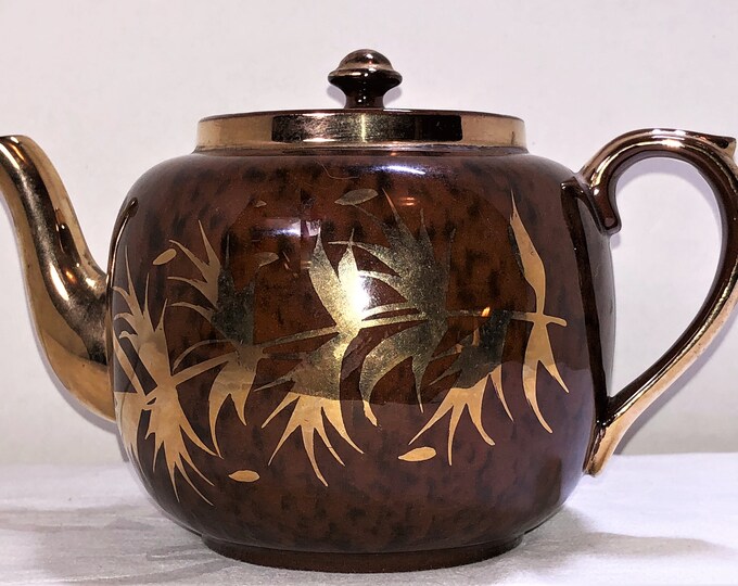 Gibson England Teapot Brown Mottled With Handpainted Gold Etsy