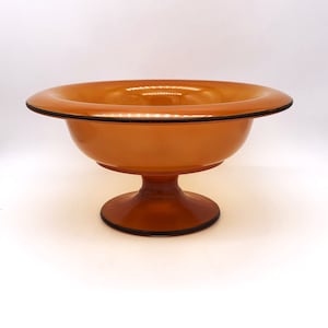 Czech Art Deco Compote Tango Glass 1920s Amber Orange with Black Trim Frosted Underside