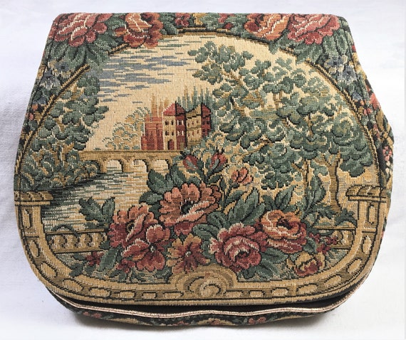 Antique Austrian Petit Point Tapestry Purse With Change Purse and Mirror |  Austria