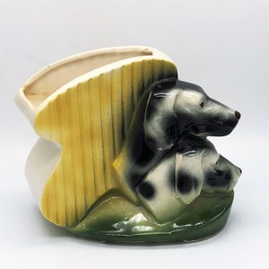 American Bisque Vintage Planter with Two Hunting Dogs Heads
