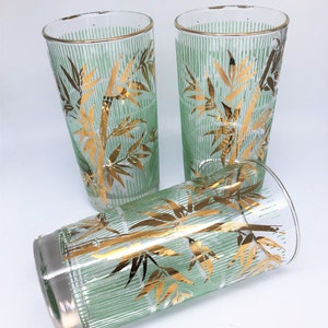 Vintage Retro Botanical Green Bamboo Design Drinking Glasses