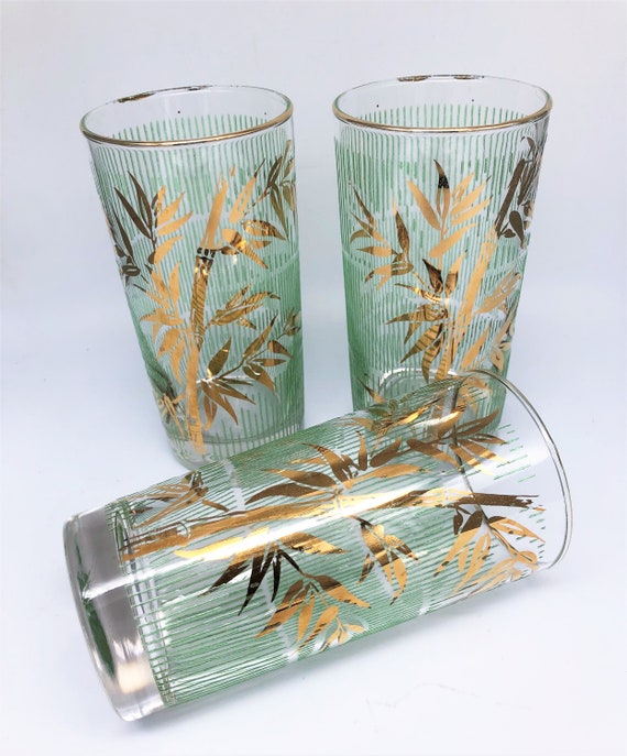Libbey Gold Bamboo MCM Tumblers Set of 3 Hollywood Regency Etsy