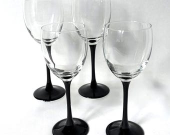 Domino Signature Cristal d'Arques-Durand Black Onyx Stem Claret Wine Glasses Set of 4