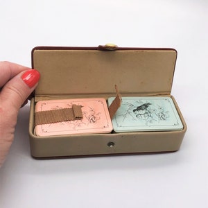 Patience Storage Box with Snap On Closure Miniature Spielkarten Miniature Travel Set Made in Germany Playing Cards Pink and Blues